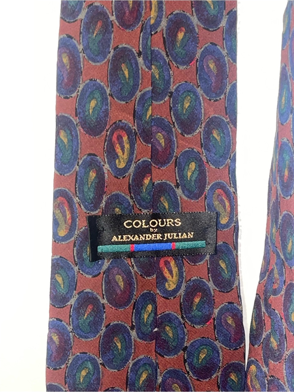 Alexander Julian Men's Burgundy Silk Tie with Blue & Green Circle Motif